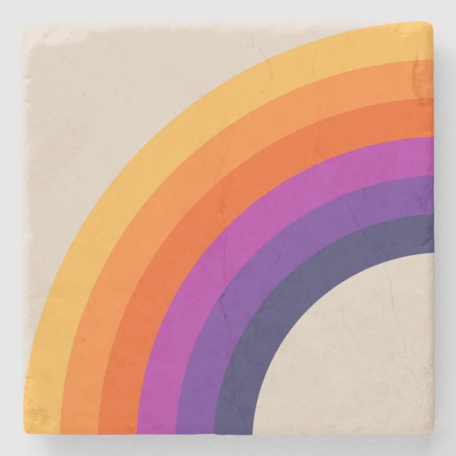 Colourful retro style rainbow art stone coaster (Front)