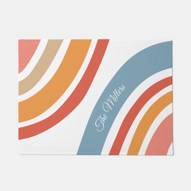 Colourful retro style rainbow design doormat (Front)