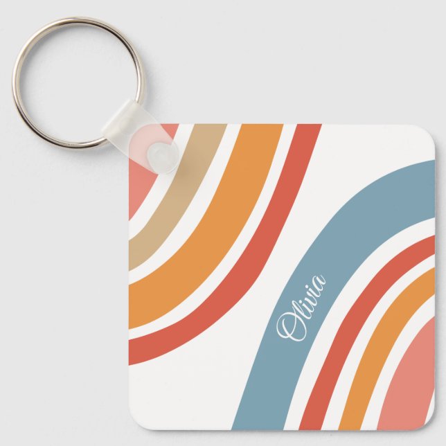 Colourful retro style rainbow design key ring (Front)