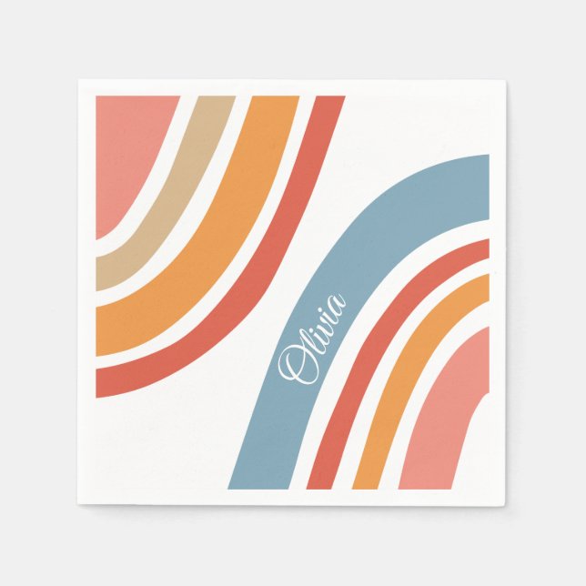 Colourful retro style rainbow design napkin (Front)