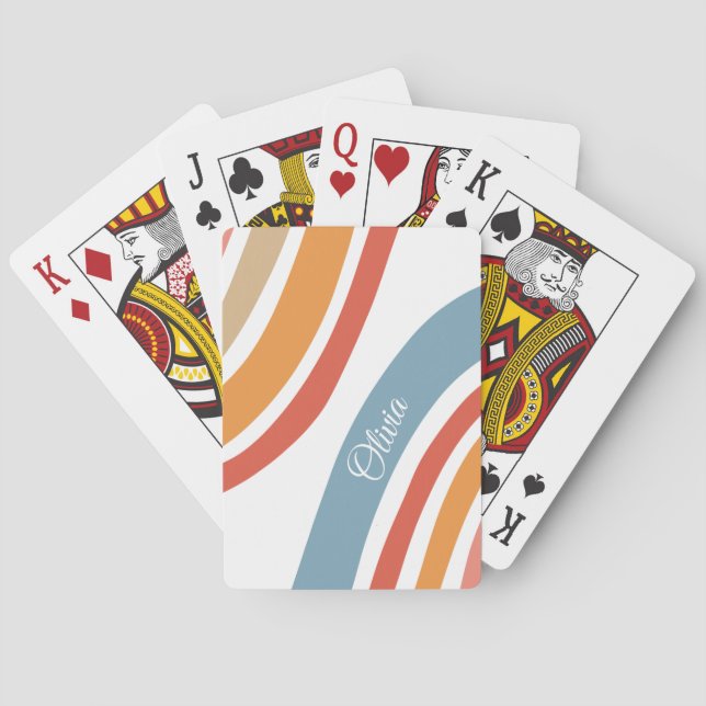 Colourful retro style rainbow design playing cards (Back)