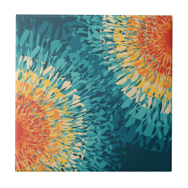 Colourful retro style solar flare  ceramic tile (Front)