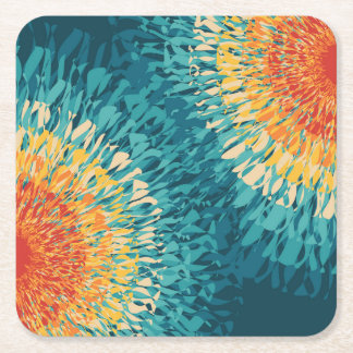 Colourful retro style solar flare square paper coaster