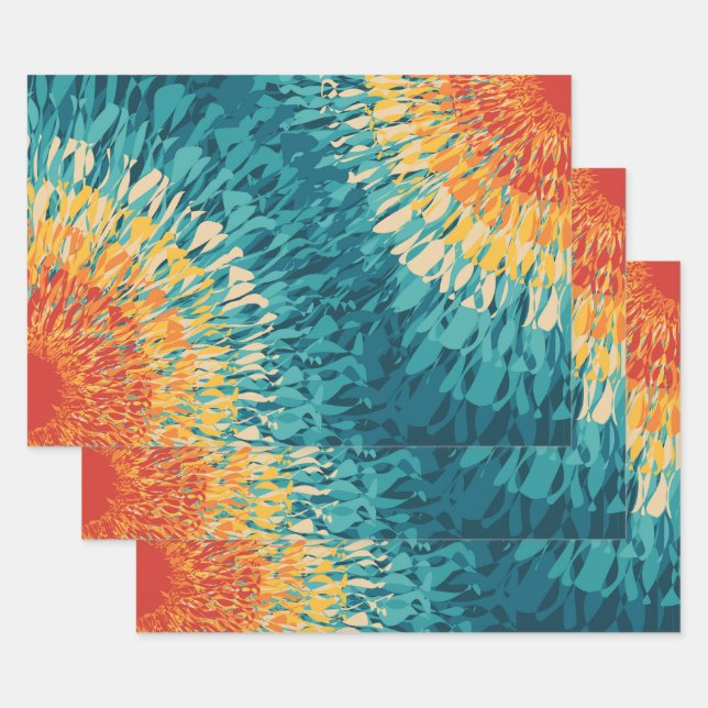 Colourful retro style solar flare  wrapping paper sheet (Set)