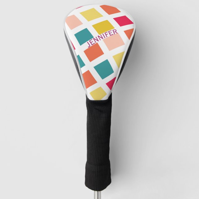 Colourful retro style squares design golf head cover (Front)