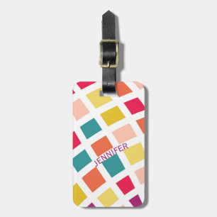 Colourful retro style squares design luggage tag