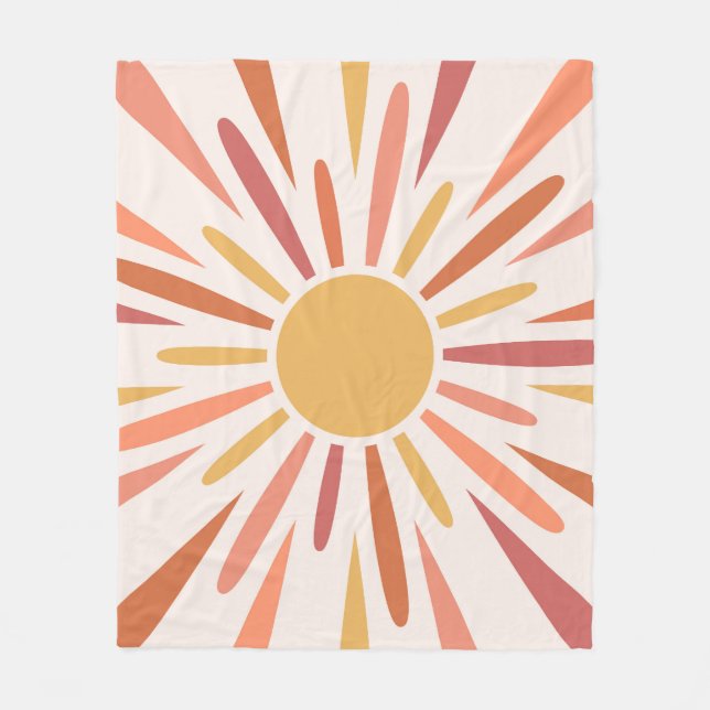 Colourful retro style sunshine design fleece blanket (Front)