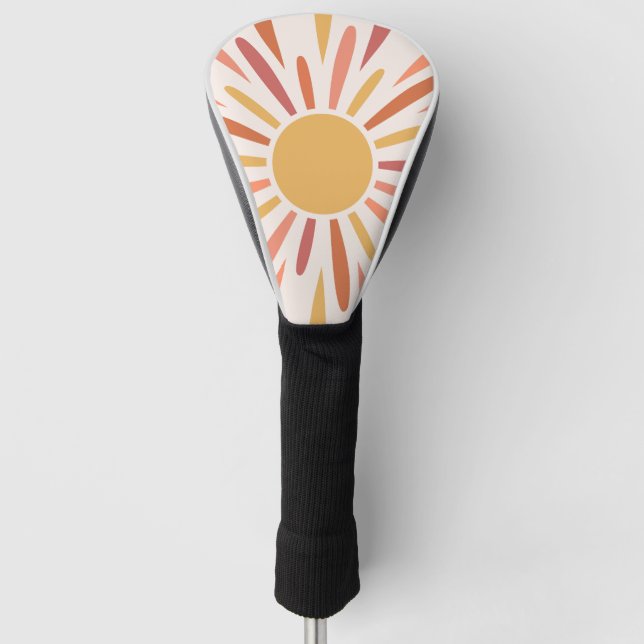 Colourful retro style sunshine design golf head cover (Front)