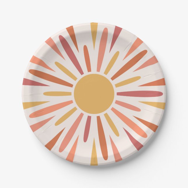 Colourful retro style sunshine design paper plate (Front)