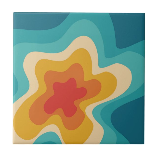 Colourful retro style swirl design ceramic tile (Front)