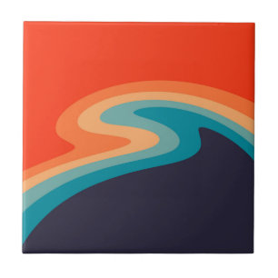 Colourful retro style swirl design ceramic tile