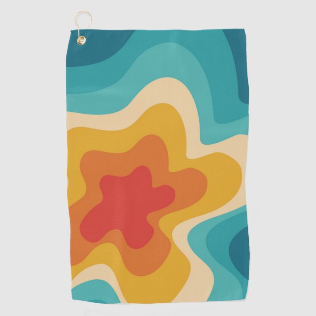 Colourful retro style swirl design golf towel (Front)