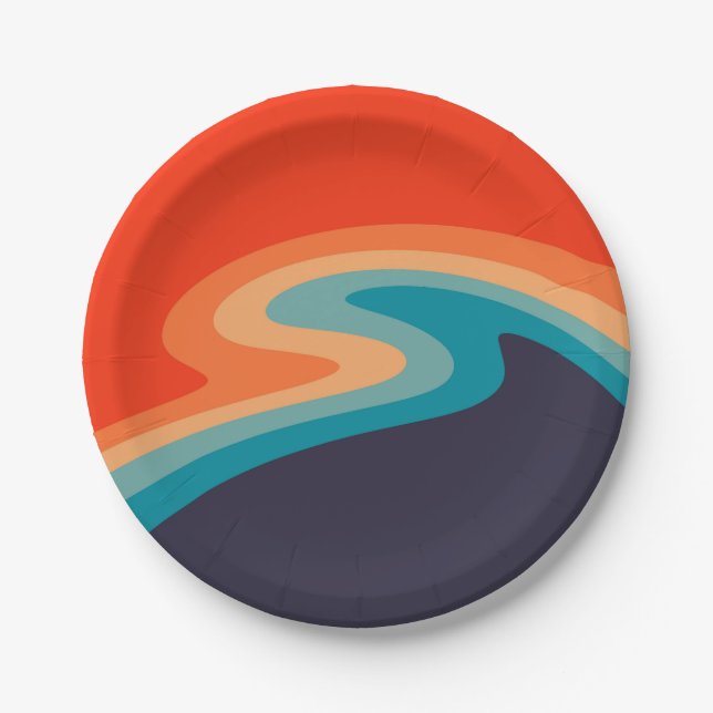 Colourful retro style swirl design paper plate (Front)