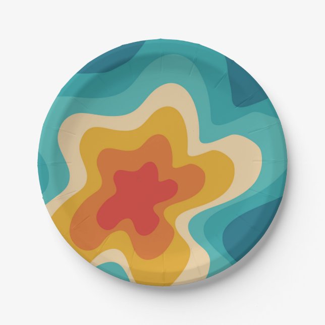Colourful retro style swirl design  paper plate (Front)