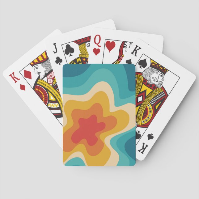 Colourful retro style swirl design playing cards (Back)