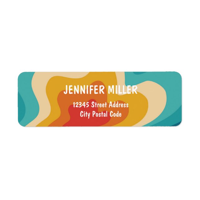 Colourful retro style swirl design  return address label (Front)