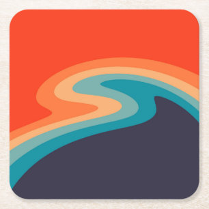 Colourful retro style swirl design square paper coaster