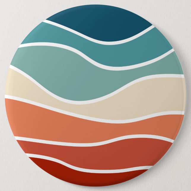 Colourful retro style waves 6 cm round badge (Front)