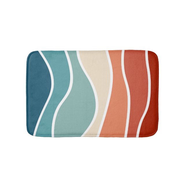 Colourful retro style waves bath mat (Front)