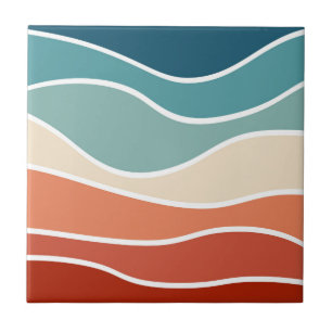 Colourful retro style waves ceramic tile