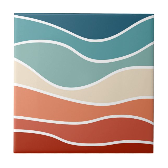 Colourful retro style waves ceramic tile (Front)