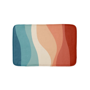Colourful retro style waves decoration bath mat