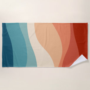 Colourful retro style waves decoration beach towel
