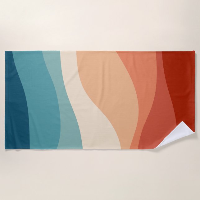 Colourful retro style waves decoration beach towel (Front)