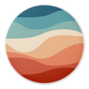 Colourful retro style waves decoration ceramic knob