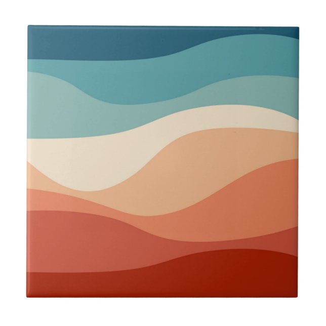 Colourful retro style waves decoration ceramic tile (Front)
