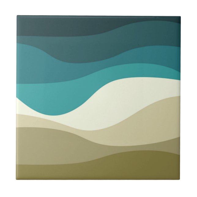 Colourful retro style waves decoration ceramic tile (Front)