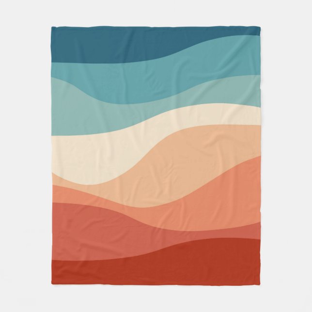Colourful retro style waves decoration fleece blanket (Front)