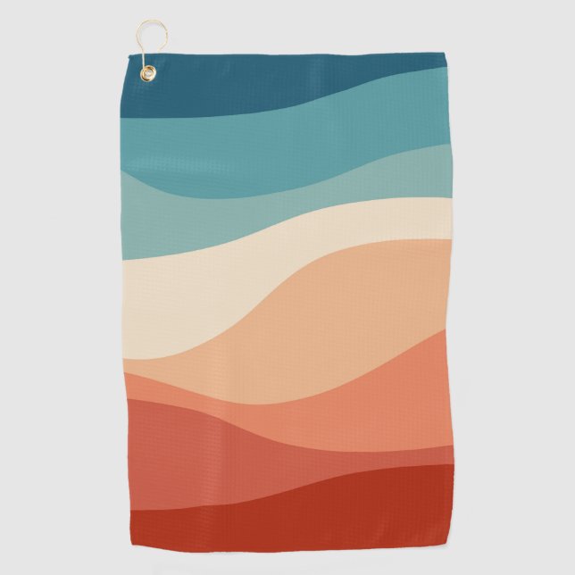 Colourful retro style waves decoration golf towel (Front)