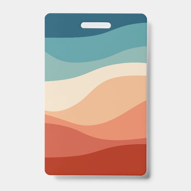 Colourful retro style waves decoration ID badge (Front)
