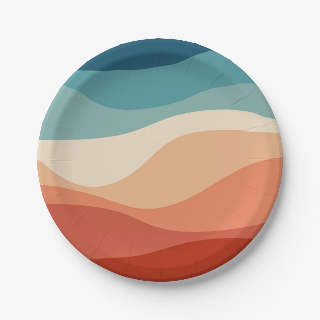 Colourful retro style waves decoration paper plate (Front)
