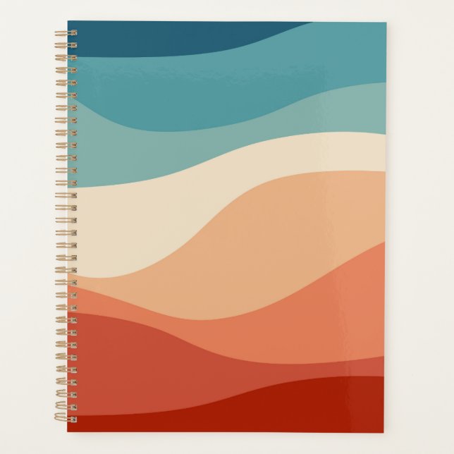 Colourful retro style waves decoration planner (Front)
