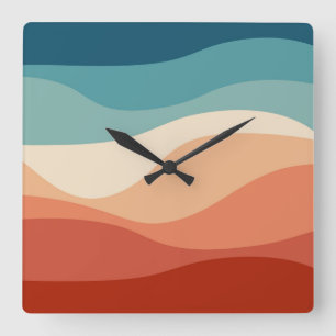 Colourful retro style waves decoration square wall clock