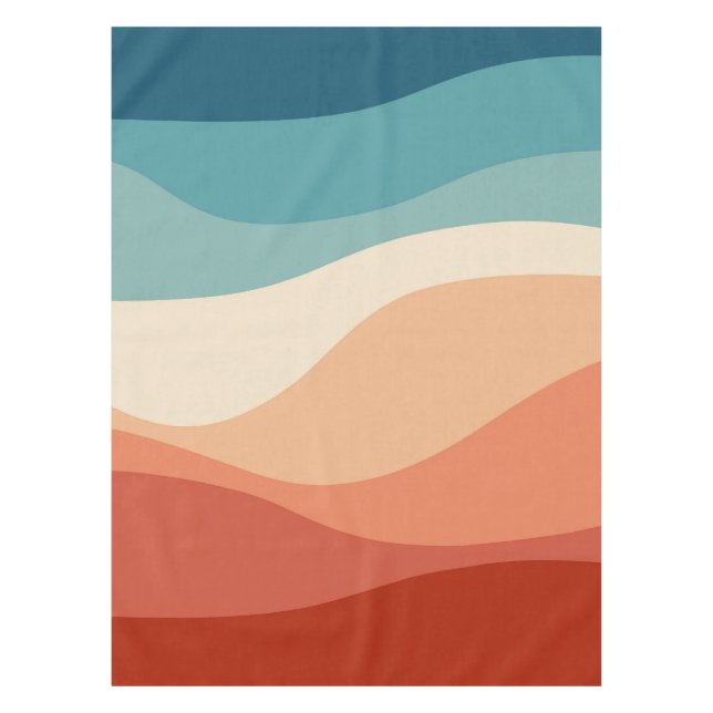 Colourful retro style waves decoration tablecloth (Front)