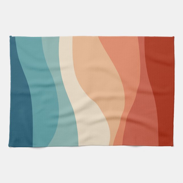 Colourful retro style waves decoration tea towel (Horizontal)