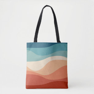 Colourful retro style waves decoration tote bag