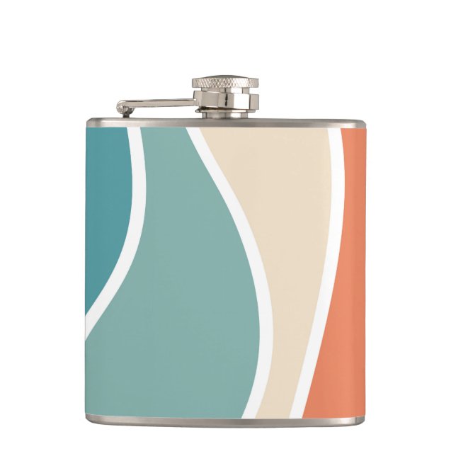Colourful retro style waves hip flask (Front)