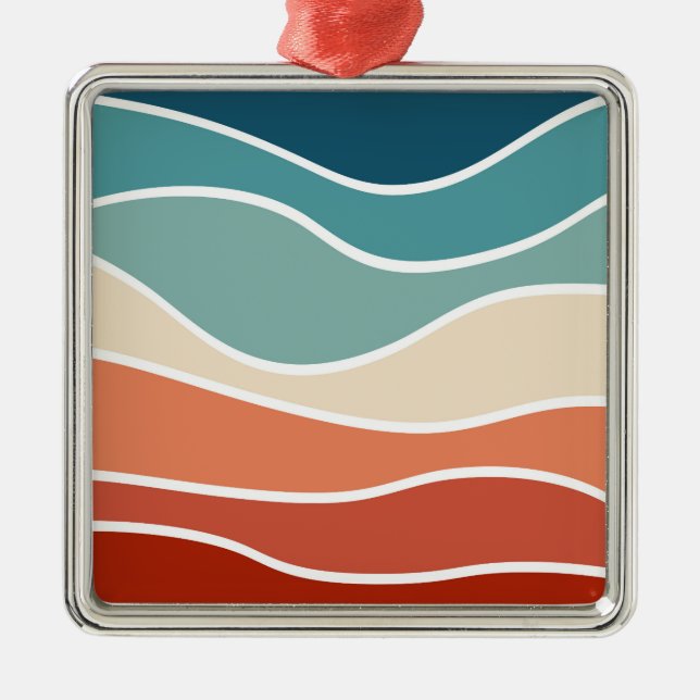 Colourful retro style waves metal ornament (Front)