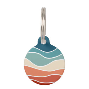Colourful retro style waves pet tag