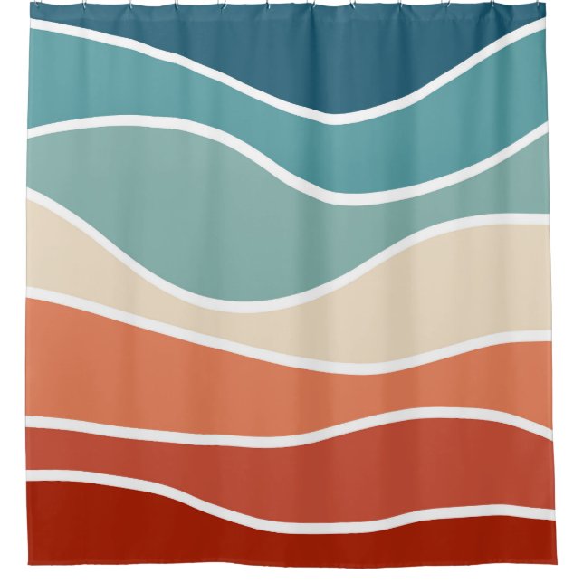 Colourful retro style waves shower curtain (Front)