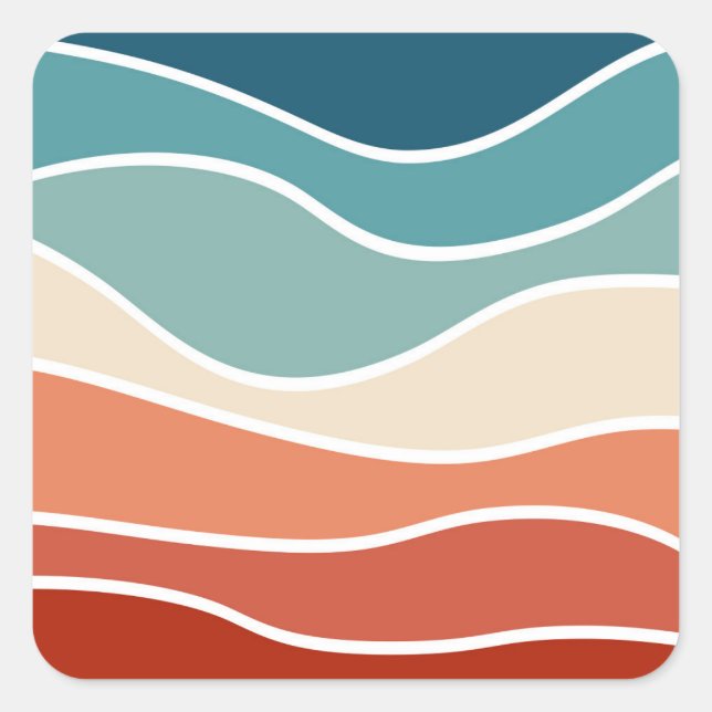 Colourful retro style waves square sticker (Front)