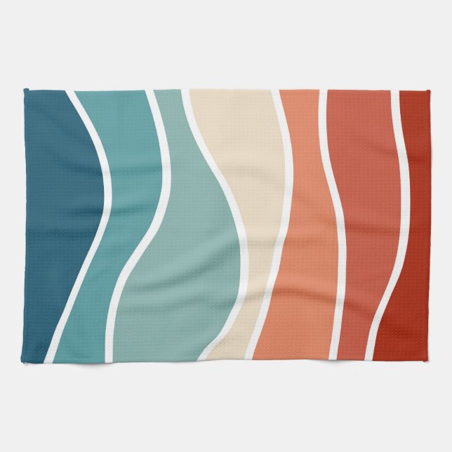 Colourful retro style waves tea towel (Horizontal)