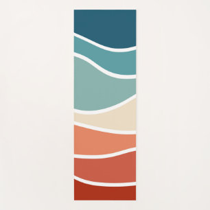 Colourful retro style waves yoga mat