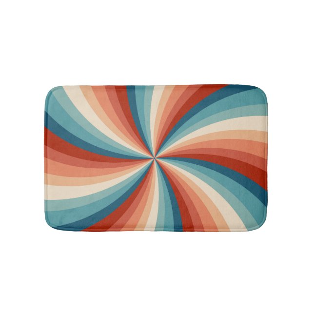 Colourful retro style wavy sun rays bath mat (Front)