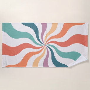 Colourful retro style wavy sun rays beach towel