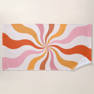 Colourful retro style wavy sun rays  beach towel